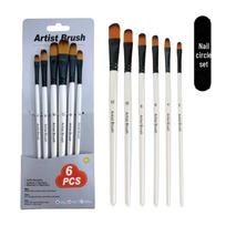 Baltos rankenos aliejinių dažų teptukų rinkinys, nailoniniai šereliai, mediniai guašo akvarelės akriliniai teptukai vaikų meninėms priemonėms 6-Piece Nail Circle Set balta
