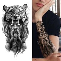 Kryžiaus liūto laikinos tatuiruotės moterims, vyrams, vaikams, suaugusiems, juodos gyvatės dievo tatuiruotės, tikroviškos netikros piktojo demono 3D gėlių tatuiruotės lipdukas