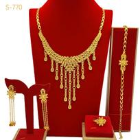 Elegant Arabic Wedding Tassel Necklace Set - 24K Gold-Plated Jewelry, Four-Piece Collection