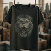 Majestic Lion T shirt | Roaring Animal Graphic Tee, Unisex Wild Spirit Apparel XL gray