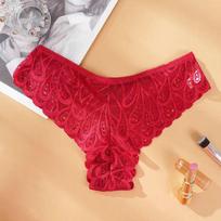 Women's Low-Rise Lace Thong - Sexy Hollow Design Lingerie Large vyno raudonos spalvos