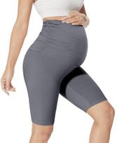 High Waist Maternity Belly Support Shorts - Slim, Elastic, and Comfortable Base Layer Large gray