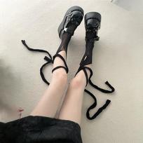 1 pair Thin Fishnets Tabi Socks Lace Pattern Knee High Socks Bandage Style Summer Socks  Women juoda