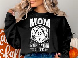 Mom Intimidation Check Natural 20 Dungeons Tabletop RPG Roleplaying Dragons D20 Dice Gamer T-Shirt S