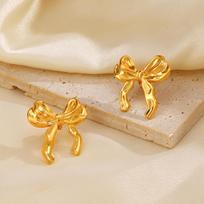Stainless Steel Bow Stud Earrings Hip Hop Gold Color Metal Irregular Women Earrings Fashion Jewelry Gift Accessories