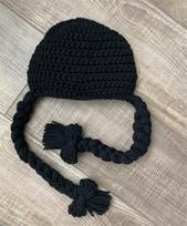 Children Baby Girl Hair Pigtail Wig Cap Hand Knitted Hat Black Winter Warm Hats and Caps for Kids Girls Photography Props 45-50cm  (0-3Y)