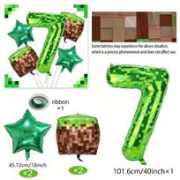40-Inch Green Pixel Miner Digital Aluminum Foil Balloon Kit Includes Polyester Film Numbers 0-9 for Video Game Birthday Party 40inch armijos žalia spalva