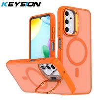 KEYSION Lens Stand Magnetic Phone Case for MagSafe for Samsung Galaxy A54 5G A34 A14 4G A04S Matte Translucent Shockproof Cover for Samsung A54 5G oranžinė