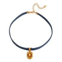 Asu Cross-border Vintage Retro Western Style Blue Denim Animal Choker with Cowboy Bull Head Boot Hat Gold Charms Women Jewelry
