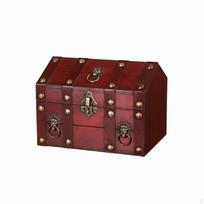 Antique Design Storage Box with Lock Lockable Decorative Multipurpose Wooden Treasure Red