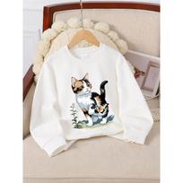 European sizes Kids' Crewneck Sweatshirt - Calico Cat with Butterfly Pattern , Sportswear And Casual Wear, Soft And Comfortable, Children's Clothing 110 balta