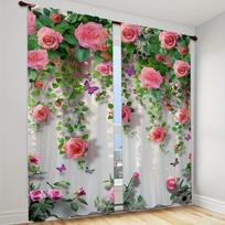 2pcs Semi-Blackout Curtains with 3D Flower Design Polyester Woven Knit Panels for Bedroom Living Room Office Window Rod Pocket Milled cotton fabric&Rod Pocket brown