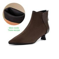 Krazing Pot Sheep Suede Winter Pointed Toe Western Boots Stiletto Med Heels Zipper Women Stone Patterns Ankle Boots 34