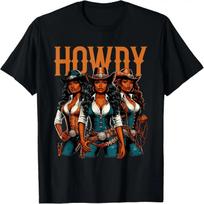 Black African American Cowgirl Western Texas Rodeo Howdy T-Shirt S juoda