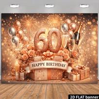 2D Rose Gold 60th Birthday Backdrop Shiny Glitter Number 60 Photography Banner 47.2x31.5inch/120*80cm