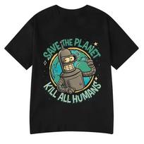 Funny Save The Planet Kill All Humans Robot Graphic Print T-Shirt XL