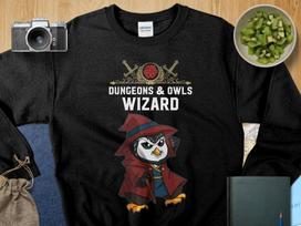 Dungeons and Owls Wizard Shirt DND Inspired Gift D&D fans Tabletop D20 Dice RPG Dragons Gamers T-Shirt 4XL