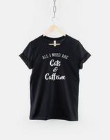 Cats and Caffeine T-Shirt, Cat Lover Shirt, Funny Cat Coffee Graphic Tee, Cat Lover Top, Gift for Cat Lover XL