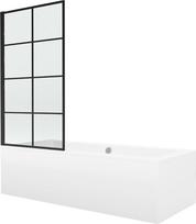 Vonia Mexen Cube su apdaila ir stiklo sienele, 180x80 cm + 80 cm, white+I/fix/black grid