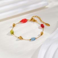 Colorful Bohemia Y-shaped Necklace for Women,Gold Plated Stainless Steel Natural Stone Beaded Necklaces,Fashion Jewelry Gift