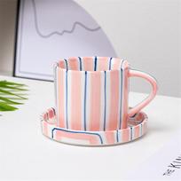 Minimalist Striped Hand Drawn Cup and Plate Set, Ceramic Milk Coffee Cup, 280ml/9.5oz Afternoon Tea Coffee Cup, Household Drinki 200-400ml