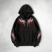 Tamsios Dygliuotos Juodo Metalo Spalvos Blokuotas Spaudinys Užtraukiamas Su Gobtuvu Oversized Megztinis Vyrams ir Moterims, Atsitiktinis Kasdienis Drabužis L juoda