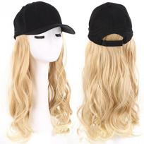 Synthetic Hat Wig 20 inch Black Baseball Cap Water Wave Wig Ducktail Wig Blonde Wig Brown Wig Pink Wig Hat Extensions Christmas auksas