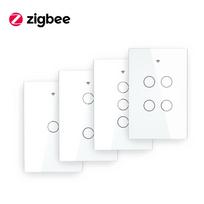 Moes Smart Zigbee 3 Way Wall Touch Switch 10a Neutral Optional No Capacitor 120 Type US Standard Tuya Alexa Google Home Glass 120*76mm US standard&US 1gang balta