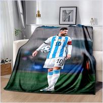 Lionel Messi Argentina No.10 Stadium Match Blue White Jersey Flannel Blanket Soft Warm Washable World Cup Football Fan Sofa Bedroom Decor Throw 80cm x 120cm