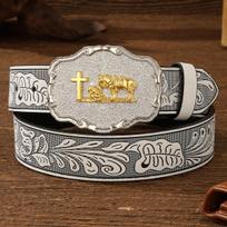 Vintage Retro Punk PU Belt with Big Plate Alloy Buckle Trendy Western Denim Style Plastic Belt
