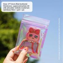 Customizable Thickened Rainbow Film Laser Candy Resealable Zipper Top Transparent Screen Printed Earring Jewelry Packaging Bag 0.1 mm&8*12cm