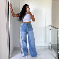 VIONA Y2K Baggy Jeans High Quality Striped Harajuku Sweatpants Hip Hop Streetwear Casual Mopping Wide Leg Denim S mėlyna