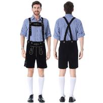 Men's Bavarian Oktoberfest Costume Set - Plaid Shirt, Suspenders and Suit Jacket for Festival XL mėlyna