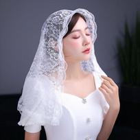 Lace Headscarf Prayer Headdress Short Veil Shawl Single-layer Veil 86*55 balta