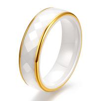 Minimalist Geometric Cut 6MM Wide Gold Stainless Steel Black White Ceramic Ring No. 6 balta