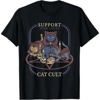 Support Your Local Cat Cult - Retro Occult T-Shirt S juoda
