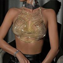 Metal chain neck sexy exposed navel small vest party fashion halter sling One size fits all auksas