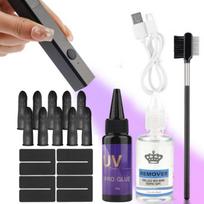 Pro UV Priauginimo Rinkinys 8W/ Klijai, Šukos, Valiklis ir UV Lempa | Greitai Džiūstantys Nematomi Klijai Salono Priauginimui | Vandeniui Atsparūs Klijai A Set black