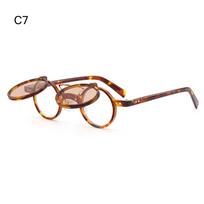 Popular Vintage Steampunk Flip Up Sunglasses Vintage Rivets Small Round Sun Glasses Double-layer Flip Lens Punk Eyeglasses UV400 brown