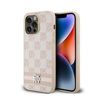 Išmaniojo telefono dėklas - DKNY - iPhone 14 Pro Max - Kokybiška spalvota oda - Spausdintos juostelės - Rožinė