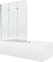Mexen Cube stačiakampė vonia 170 x 80 cm su apdaila ir 3 dalių pertvara 120 cm, skaidri, chromas - 550517080X9012030100