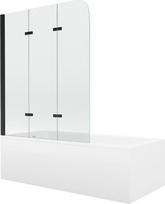 Mexen Cubik Stačiakampė vonia 150 x 70 cm su apdaila ir 3 dalių 120 cm pertvara, permatoma, juoda - 550315070X9012037000, 150 x 70 cm