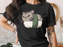 Cute Sushi Cat T-Shirt, Japanese Anime Gift, Kawaii Anime Sushi Shirt, Cute Japan Manga Art S