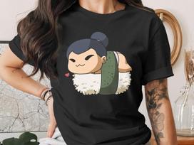 Cute Sushi Sumo Wrestler T-Shirt, Japanese Anime Gift, Kawaii Anime Sushi Shirt, Cute Japan Manga Art 4XL