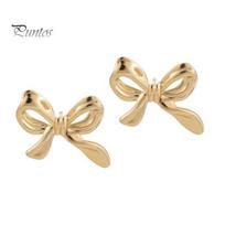 Matte Gold Earrings 1 Pair Plated Bow for Women Girls, Minimalist Irregular Design Cute Stud Earrings, Jewelry Gifts Wife, Girlfriend Twisted Ribbon
