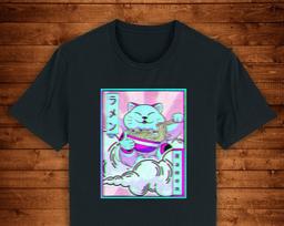 Vaporwave Aesthetic Maneki Neko Cat Ramen Retro Style Japan Poster / T shirt Unique Design Street Wear Art Urban Graphic Tees Top S