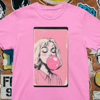 Retro Bubble Gum Girl T-Shirt: 60s Pop Art Graphic Tee 4XL