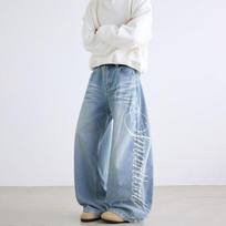 Men's Letter Printed Straight-Leg Baggy Jeans Hip Hop Fashion Washed Denim Pantalones American Retro Streetwear Jean XS mėlyna