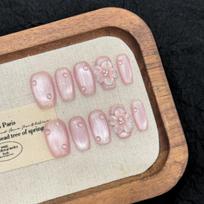 Private Label French Iced Milk Tea Nude Color Ice Flower Cat Eye Minimalist Daily Short Style Handmade Press on Nails 20 g&Xs