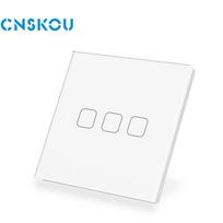 For 10A Waterproof 110V 250V 3 Gang EU/UK PC Glass Panel Durable Smart Life WIFI Touch Wall Light Switches (White,86mm*86 mm&Eu Standard) balta